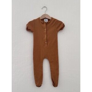 Orcas Lucille Short Sleeve Henley Romper Camel 12-18 Months